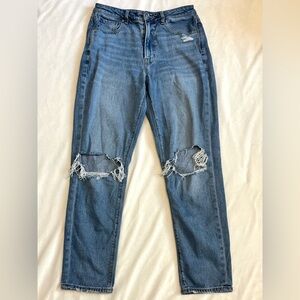 American Eagle Mom Jeans Distressed Blue Jeans with Comfort Stretch Waistband 6